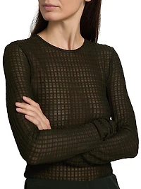 Shadow Grid Long-Sleeve Crewneck Top