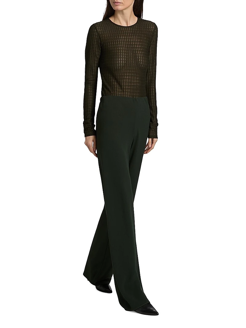 Shadow Grid Long-Sleeve Crewneck Top