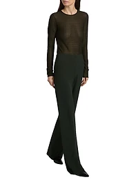 Shadow Grid Long-Sleeve Crewneck Top