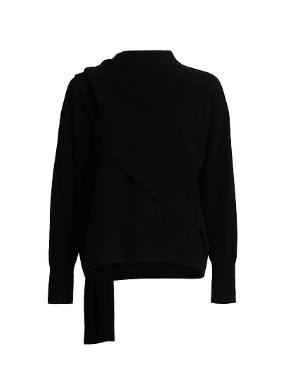 Draped Wool-Cashmere Crewneck Sweater