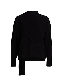 Draped Wool-Cashmere Crewneck Sweater