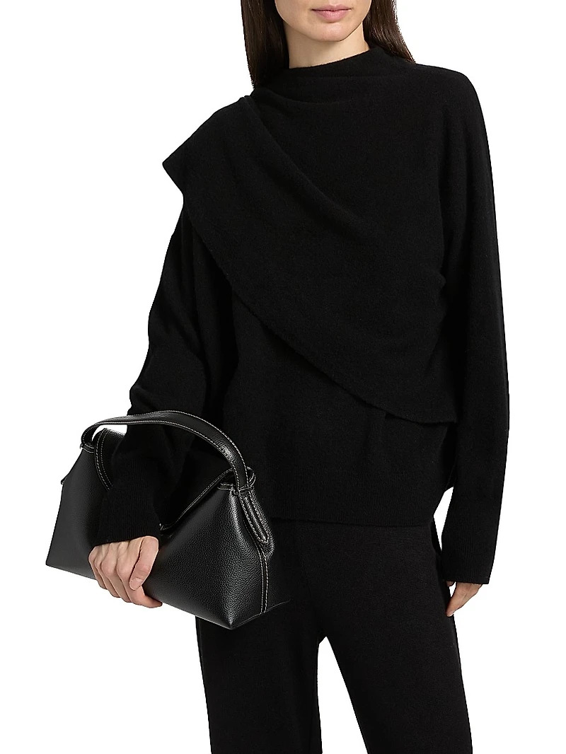 Draped Wool-Cashmere Crewneck Sweater