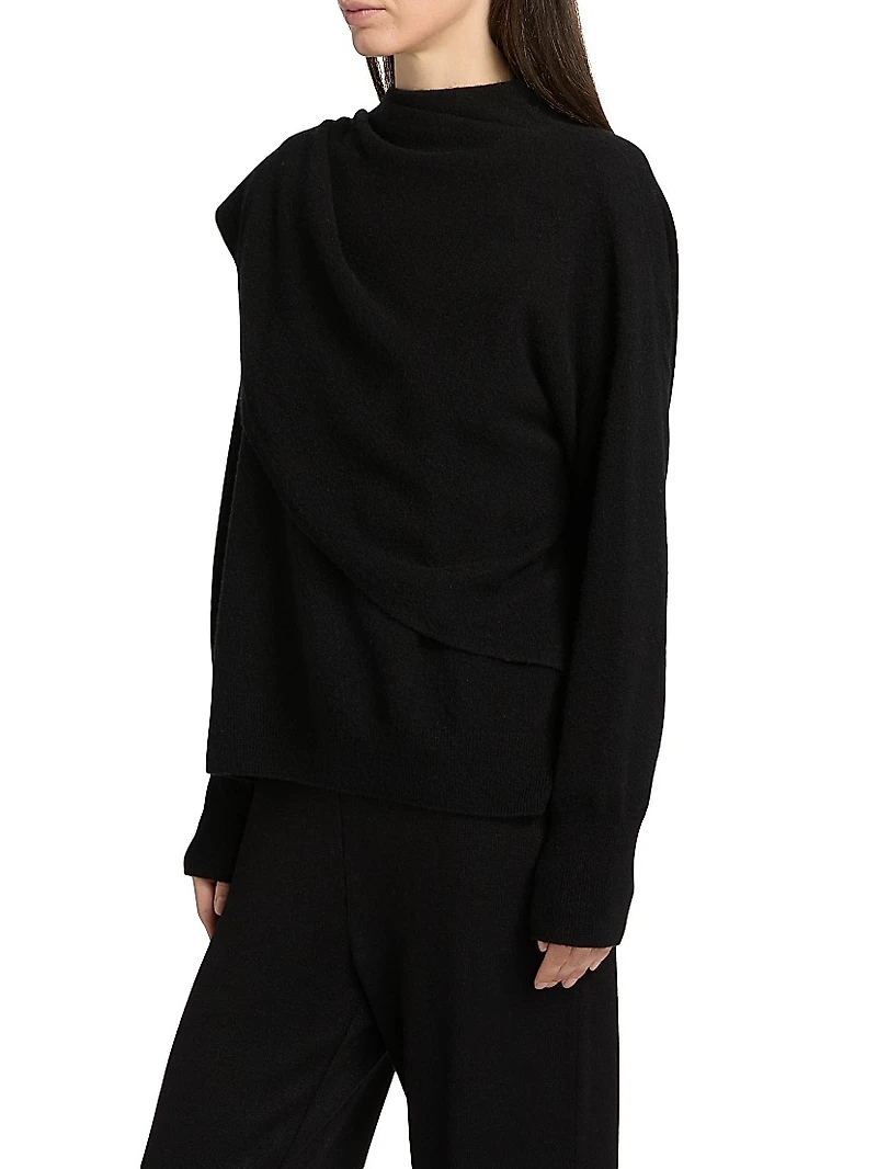 Draped Wool-Cashmere Crewneck Sweater