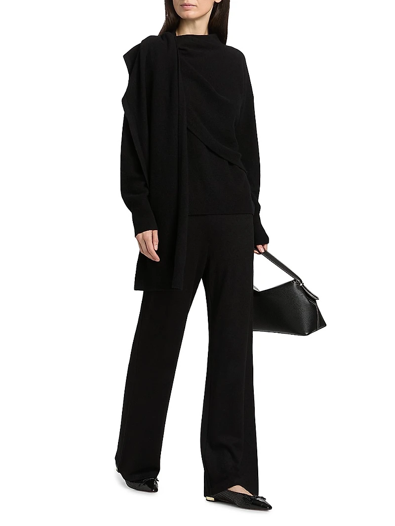 Draped Wool-Cashmere Crewneck Sweater