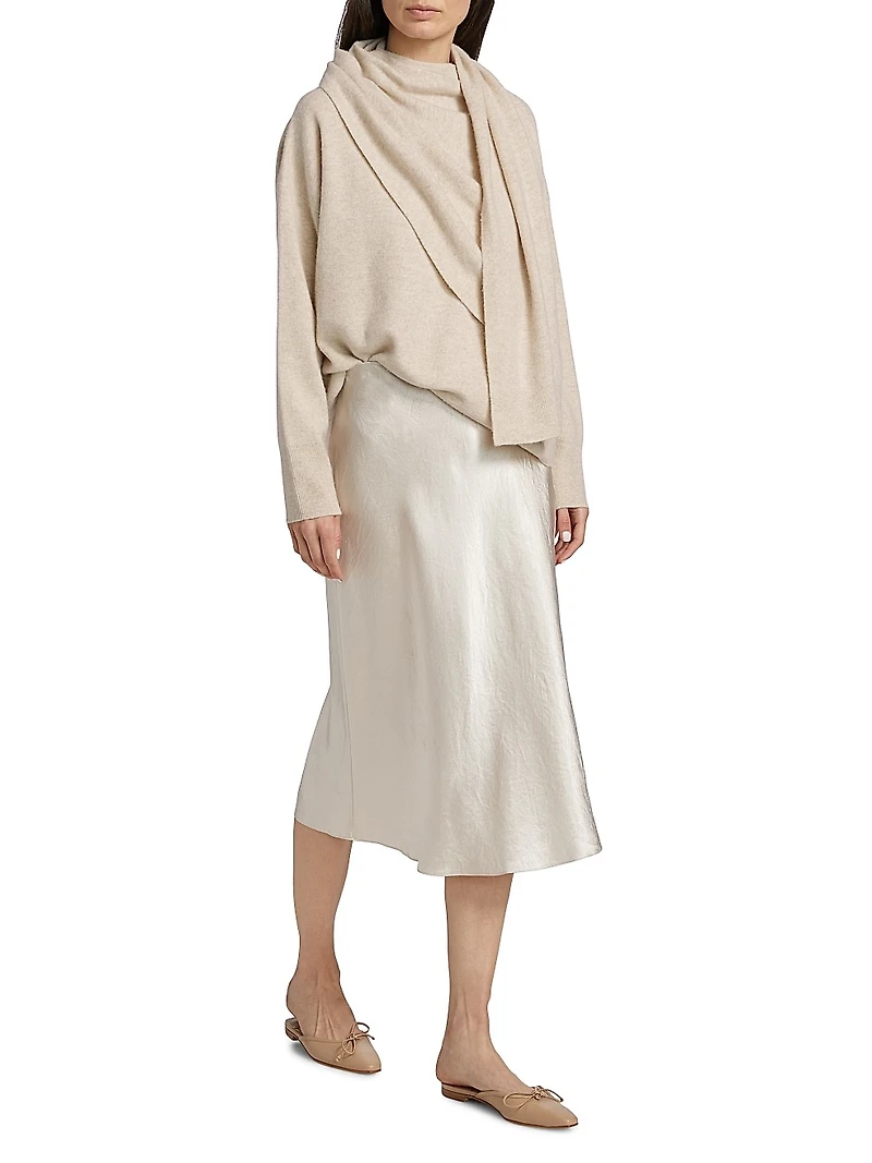 Draped Wool-Cashmere Crewneck Sweater