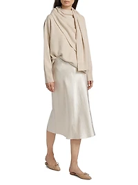 Draped Wool-Cashmere Crewneck Sweater