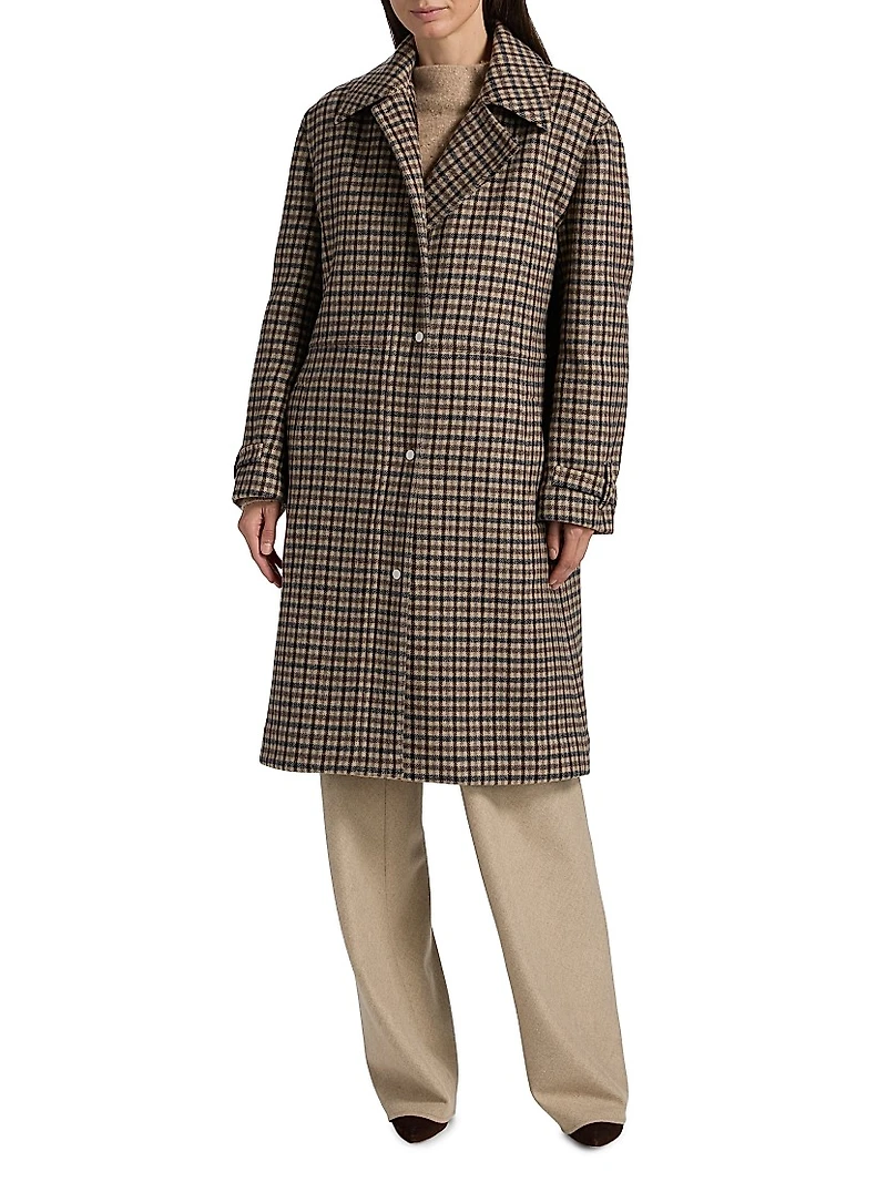 Plaid Wool-Blend Car Coat