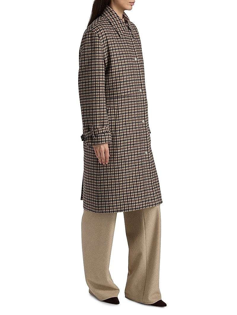 Plaid Wool-Blend Car Coat
