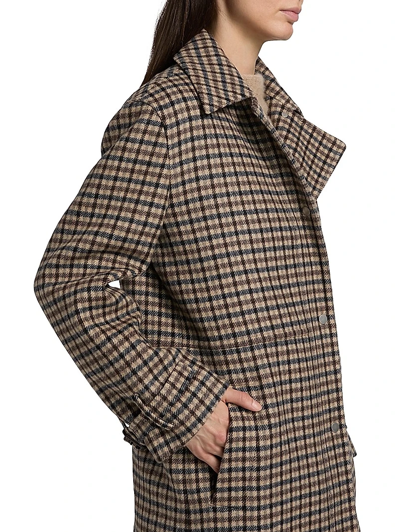 Plaid Wool-Blend Car Coat
