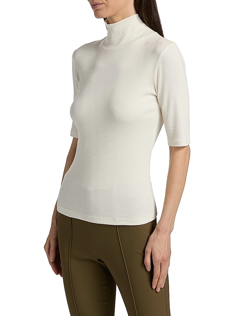 Elbow-Length Sleeve Cotton Turtleneck