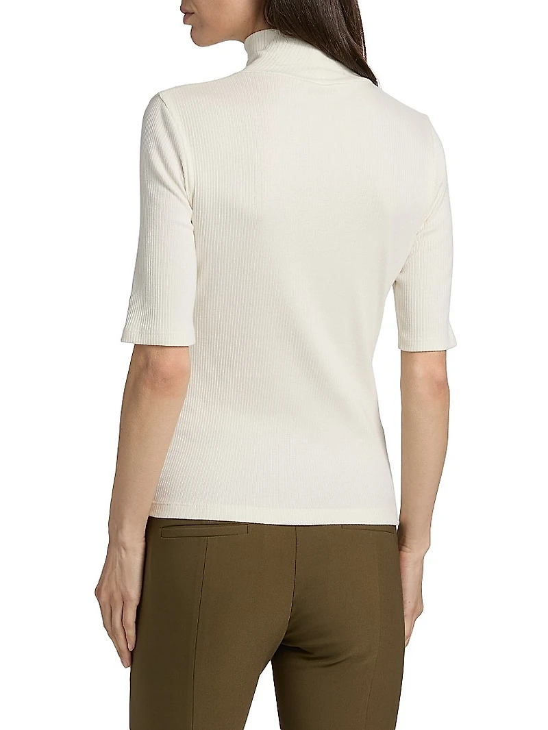 Elbow-Length Sleeve Cotton Turtleneck
