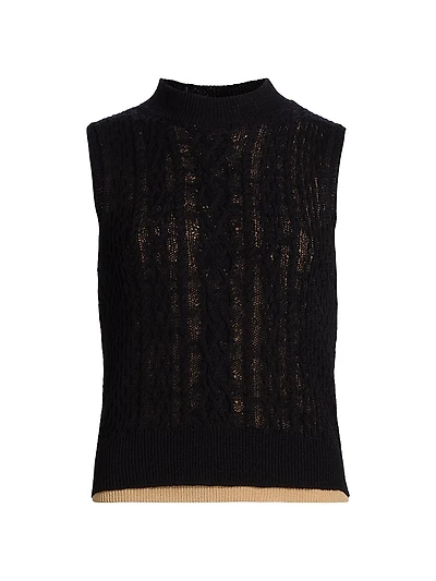 Cable-Knit Double-Layer Mock Turtleneck Vest