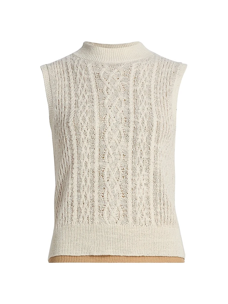 Cable-Knit Double-Layer Mock Turtleneck Vest