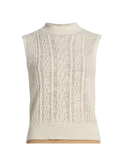 Cable-Knit Double-Layer Mock Turtleneck Vest