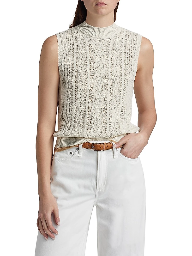 Cable-Knit Double-Layer Mock Turtleneck Vest