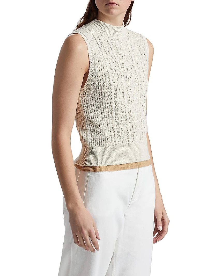 Cable-Knit Double-Layer Mock Turtleneck Vest