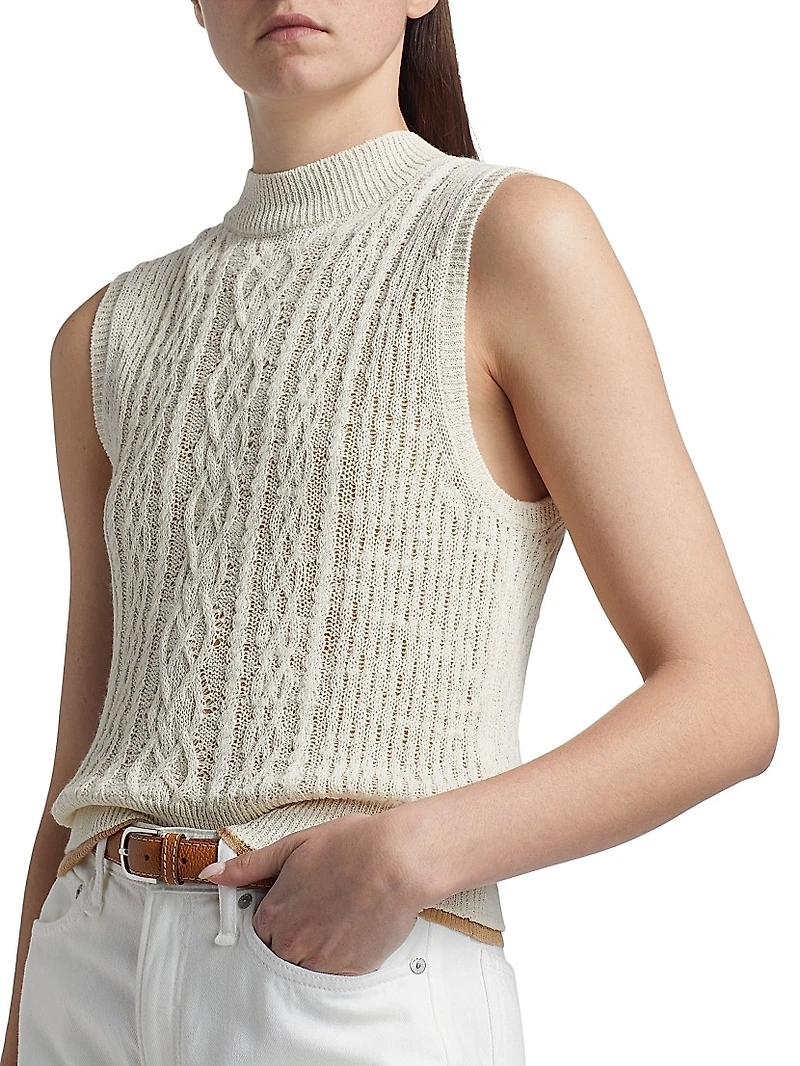 Cable-Knit Double-Layer Mock Turtleneck Vest