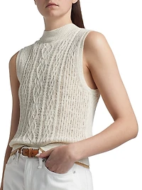 Cable-Knit Double-Layer Mock Turtleneck Vest