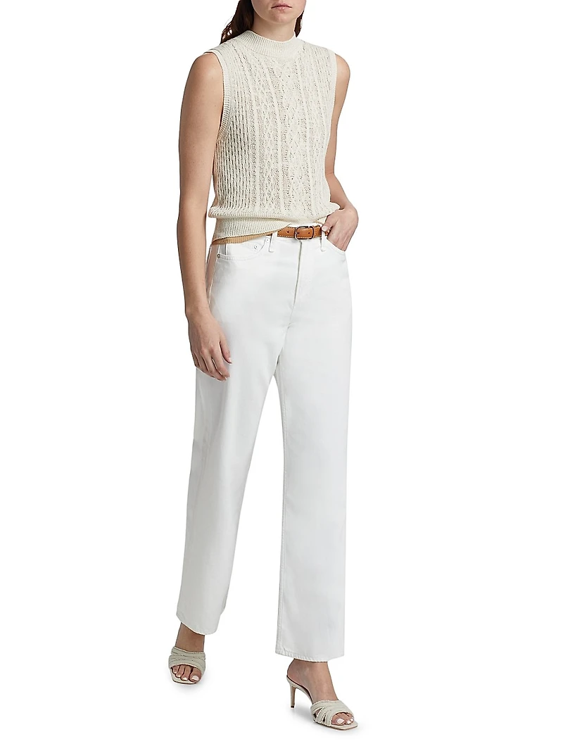 Cable-Knit Double-Layer Mock Turtleneck Vest