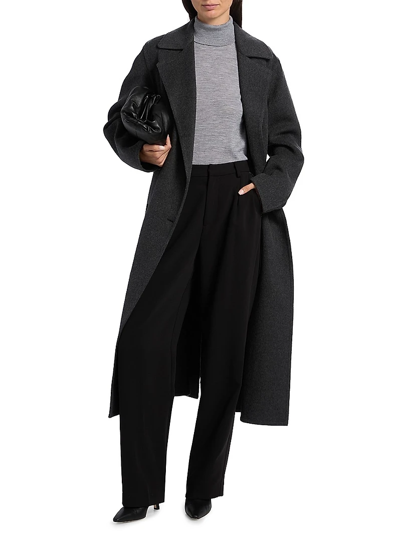 Wool-Blend Double-Breasted Longline Coat