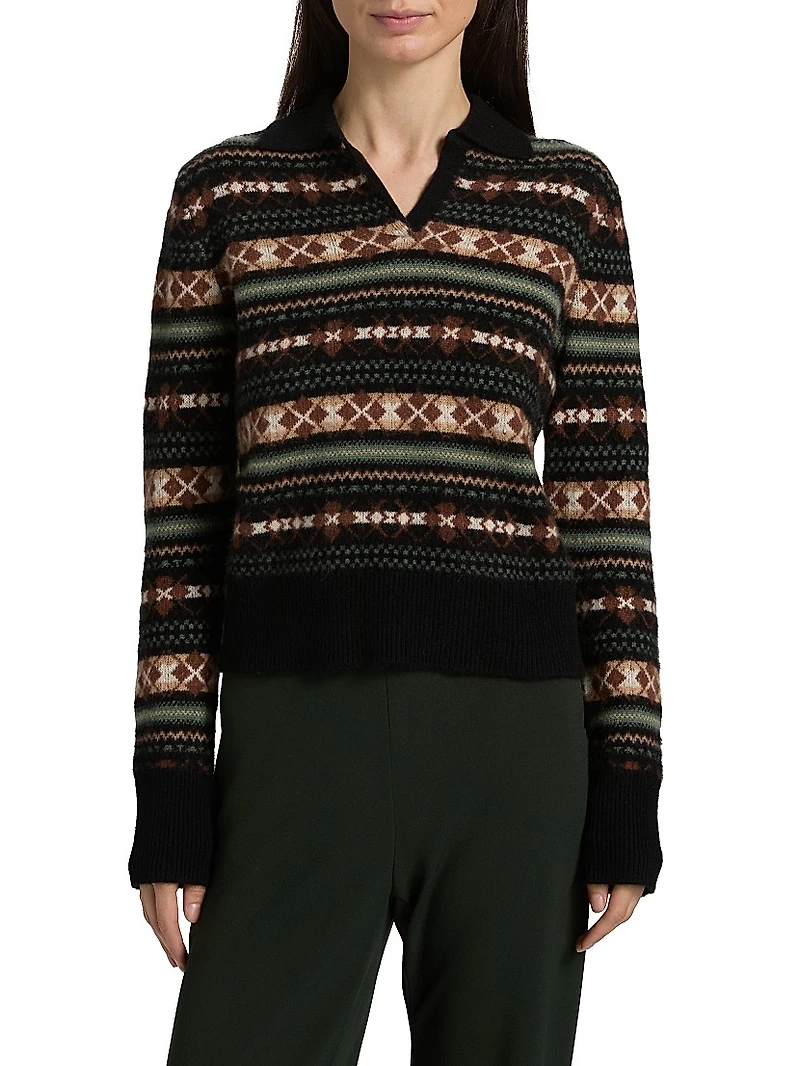 Fair Isle-Style Cashmere Polo Sweater