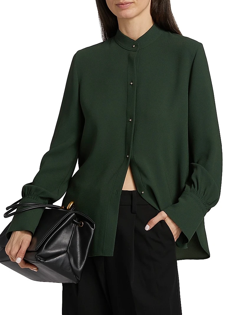 Metal Button-Detailed Long-Sleeve Shirt