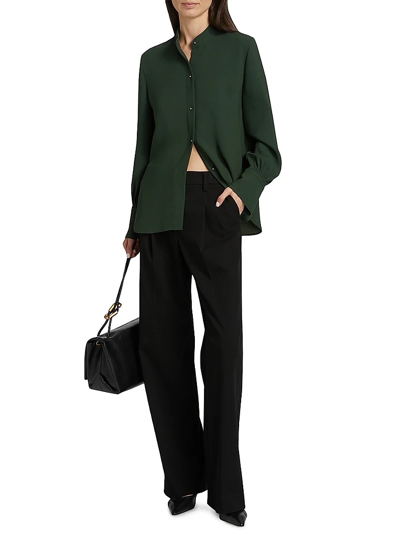Metal Button-Detailed Long-Sleeve Shirt