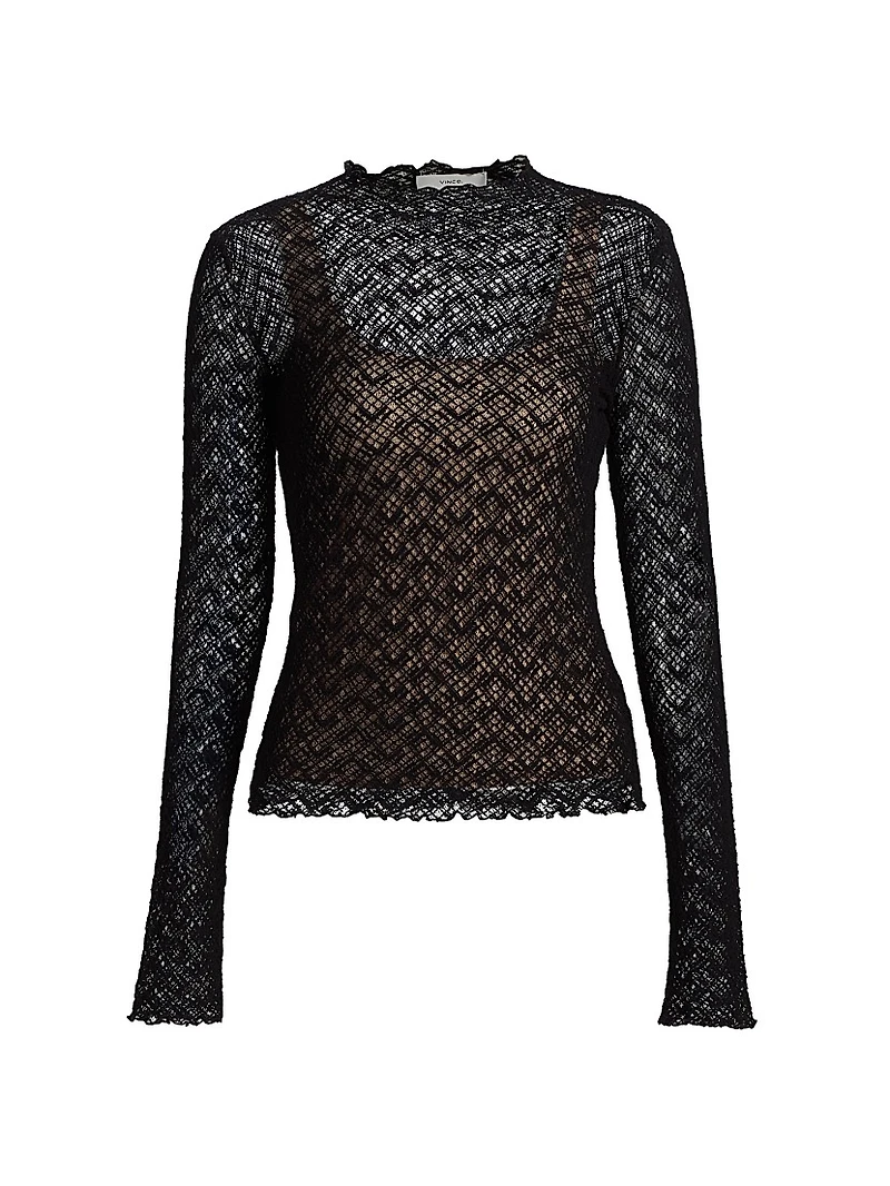 Lace Long-Sleeve Jewel-Neck Top