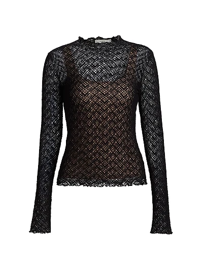Lace Long-Sleeve Jewel-Neck Top