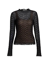 Lace Long-Sleeve Jewel-Neck Top