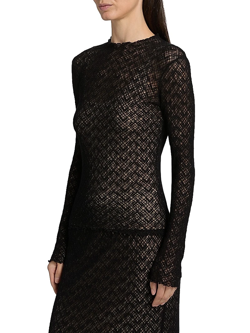 Lace Long-Sleeve Jewel-Neck Top