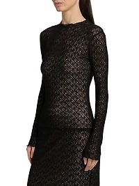 Lace Long-Sleeve Jewel-Neck Top