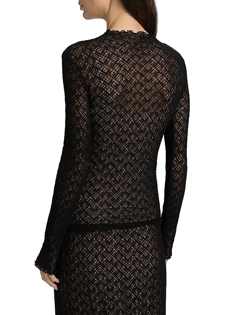 Lace Long-Sleeve Jewel-Neck Top