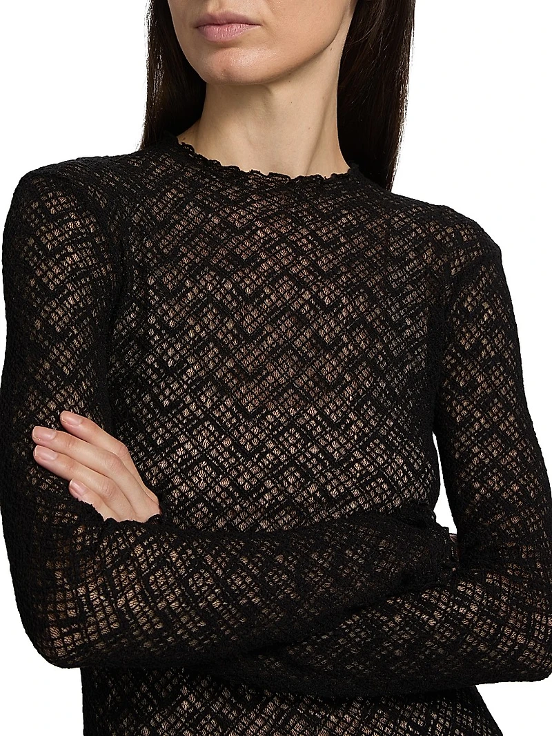 Lace Long-Sleeve Jewel-Neck Top