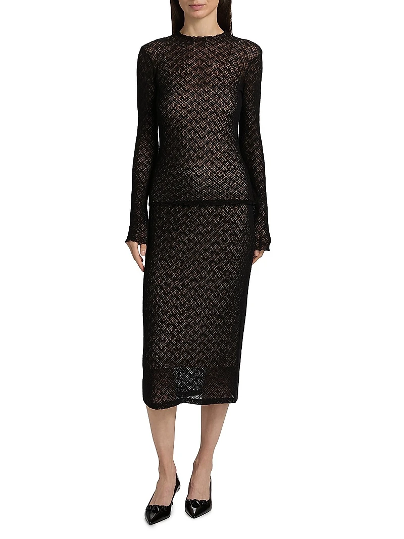 Lace Long-Sleeve Jewel-Neck Top