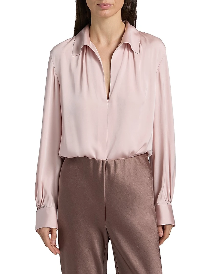 Pleated Silk-Blend Blouse