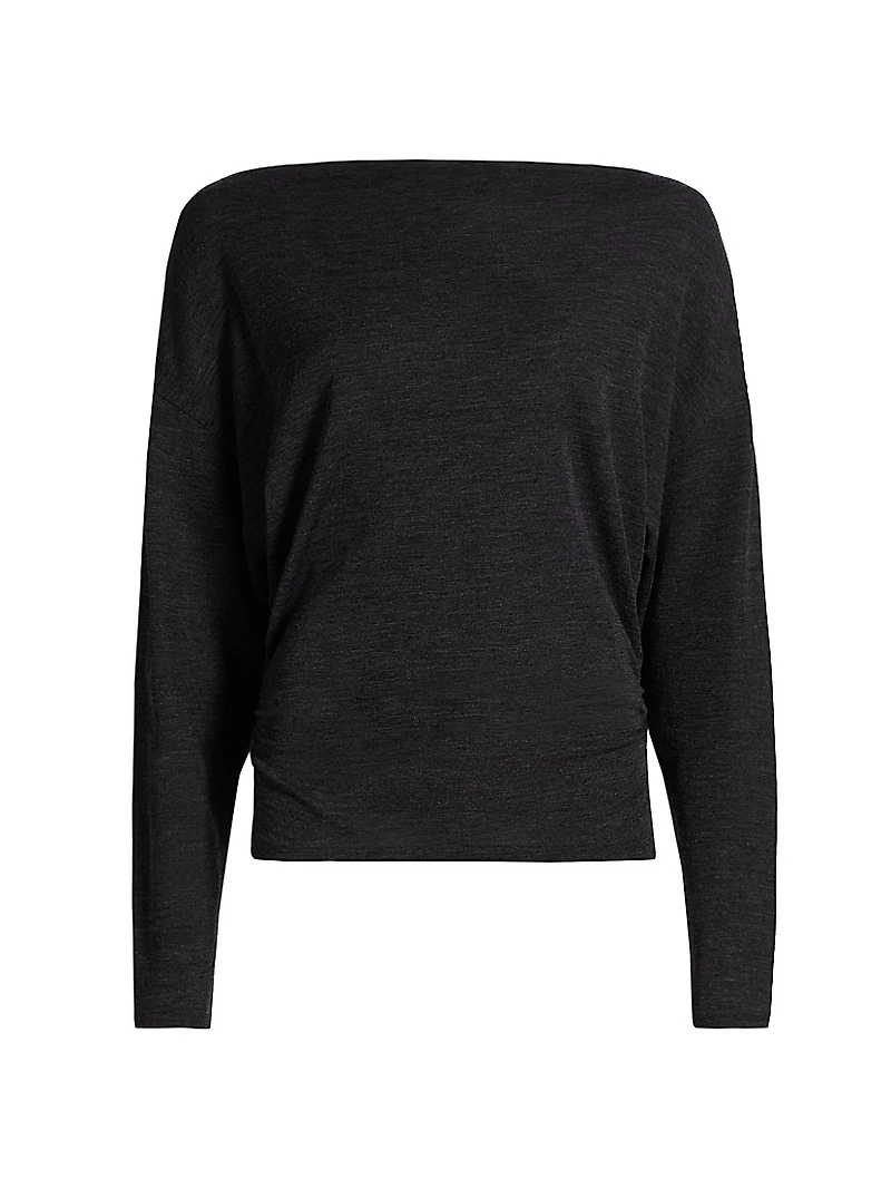 Ruched Wool-Blend Long-Sleeve Top