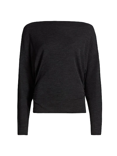 Ruched Wool-Blend Long-Sleeve Top