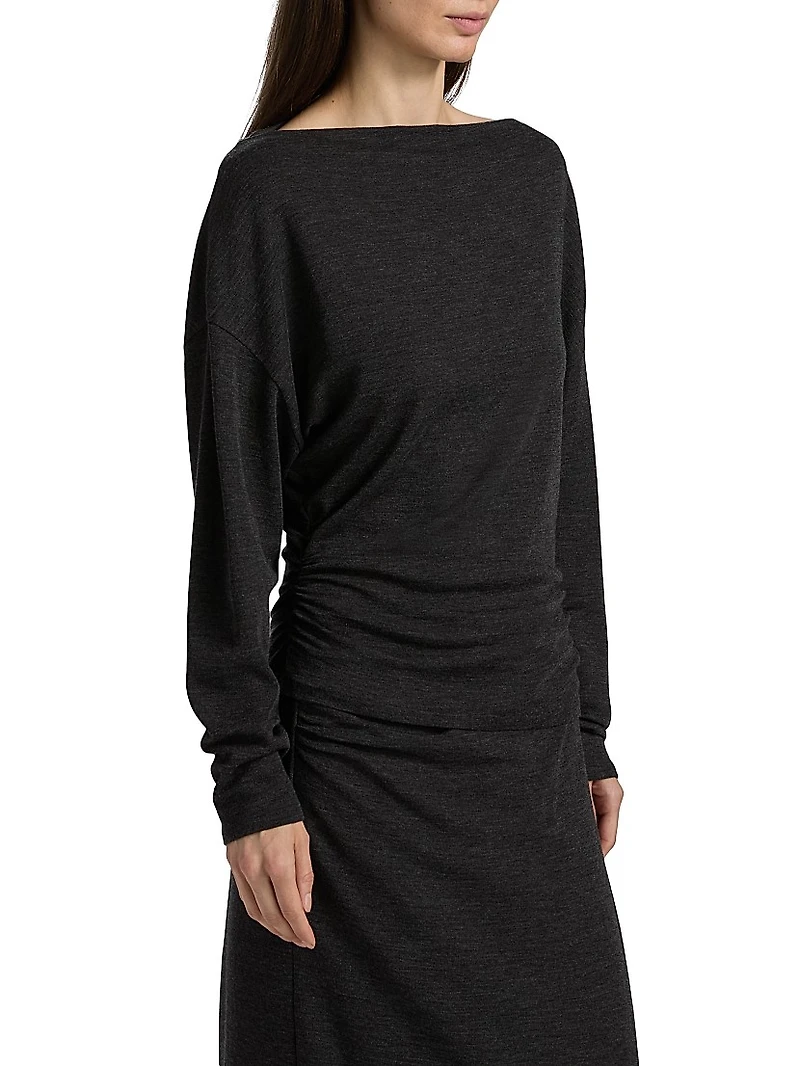 Ruched Wool-Blend Long-Sleeve Top