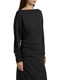 Ruched Wool-Blend Long-Sleeve Top