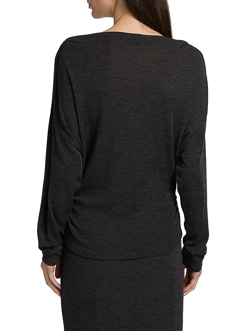Ruched Wool-Blend Long-Sleeve Top