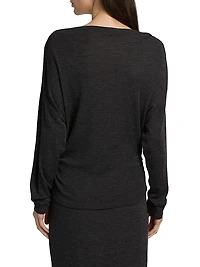 Ruched Wool-Blend Long-Sleeve Top