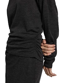 Ruched Wool-Blend Long-Sleeve Top