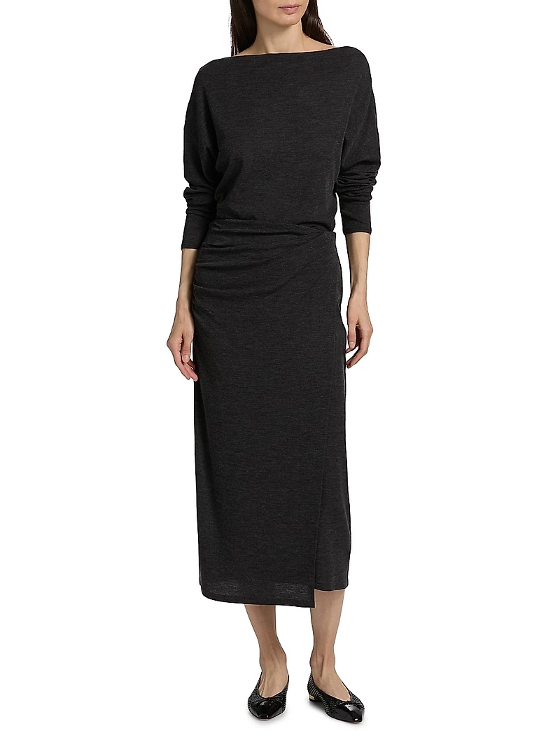 Ruched Wool-Blend Long-Sleeve Top