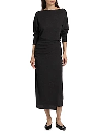 Ruched Wool-Blend Long-Sleeve Top