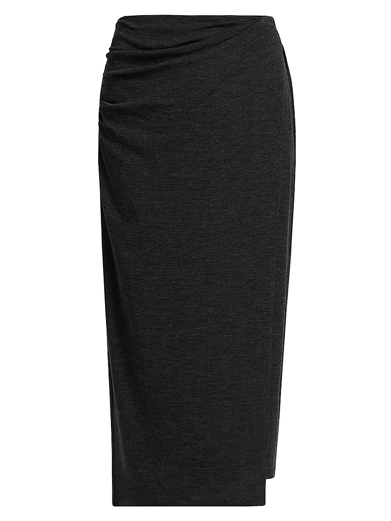 Draped Wool-Blend Midi-Skirt