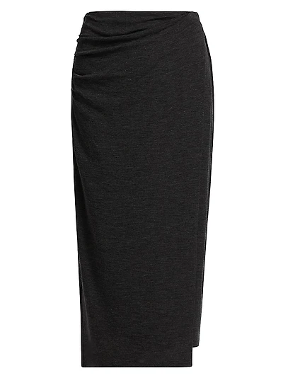 Draped Wool-Blend Midi-Skirt