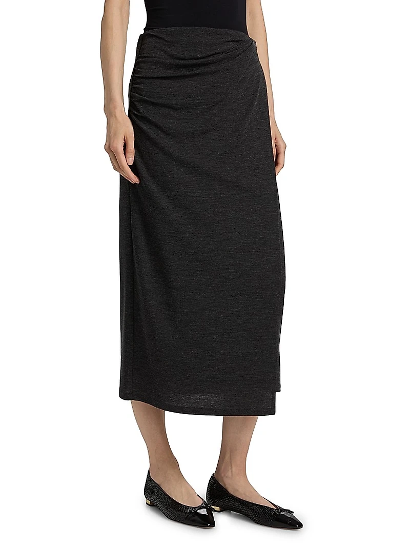 Draped Wool-Blend Midi-Skirt