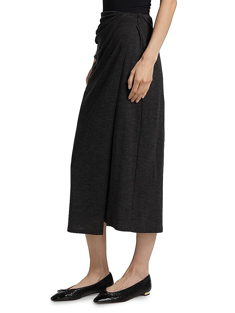 Draped Wool-Blend Midi-Skirt