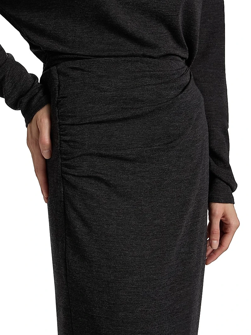 Draped Wool-Blend Midi-Skirt